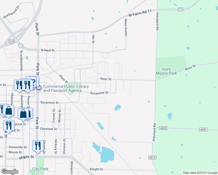 map of restaurants, bars, coffee shops, grocery stores, and more near 104 Craddock Street in Commerce
