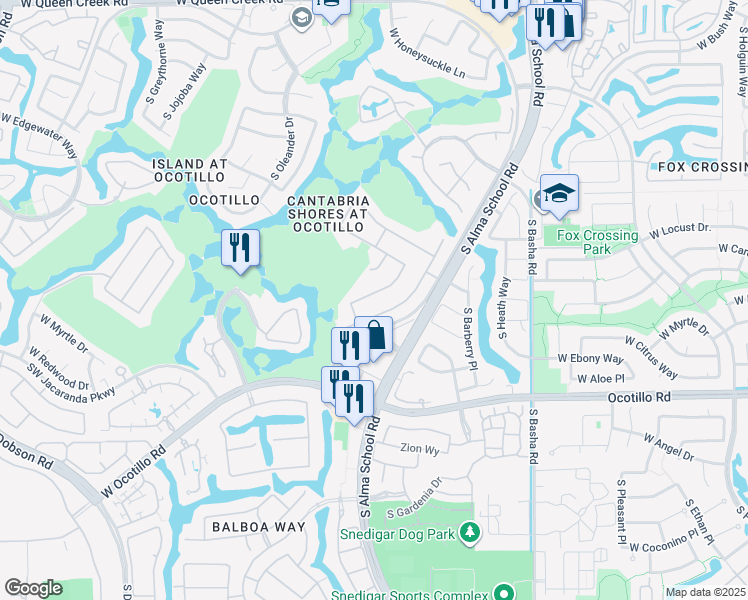 map of restaurants, bars, coffee shops, grocery stores, and more near 3770 South Vista Place in Chandler