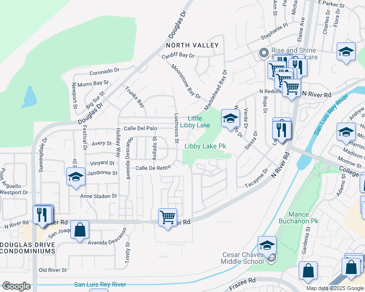 map of restaurants, bars, coffee shops, grocery stores, and more near 489 Calle Montecito in Oceanside