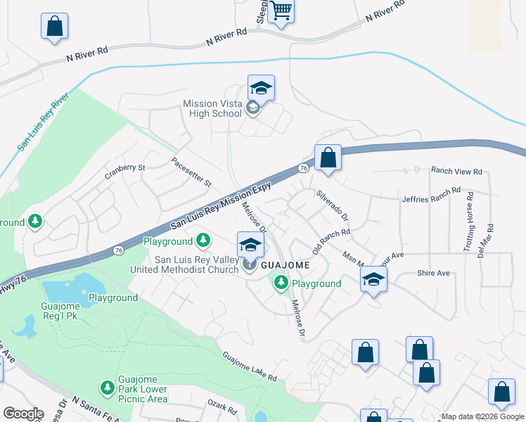 map of restaurants, bars, coffee shops, grocery stores, and more near 1448 Rancho Rose Way in Oceanside