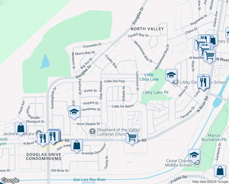map of restaurants, bars, coffee shops, grocery stores, and more near 265 Securidad Street in Oceanside