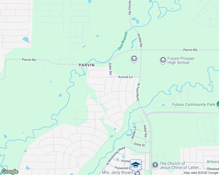 map of restaurants, bars, coffee shops, grocery stores, and more near Prosper Road in Prosper