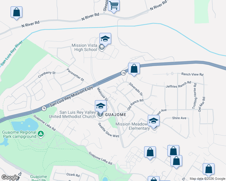 map of restaurants, bars, coffee shops, grocery stores, and more near 1515 Goldrush Way in Oceanside