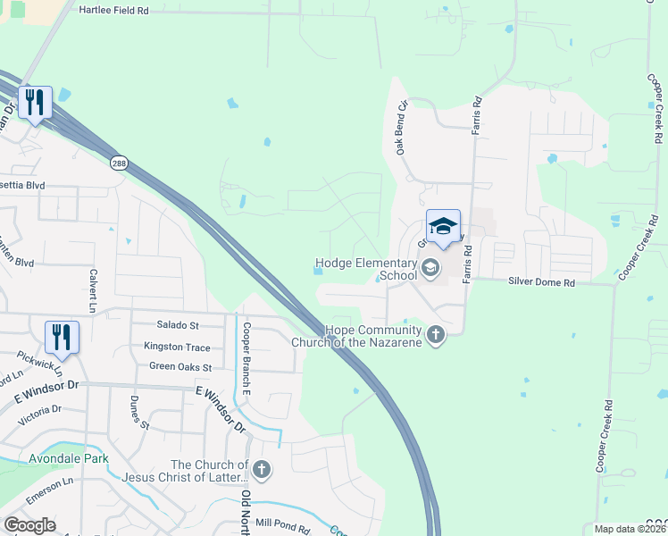 map of restaurants, bars, coffee shops, grocery stores, and more near 3101 Deerfield Drive in Denton