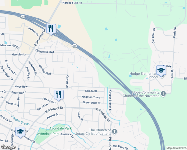 map of restaurants, bars, coffee shops, grocery stores, and more near 3817 Forest Bend Road in Denton