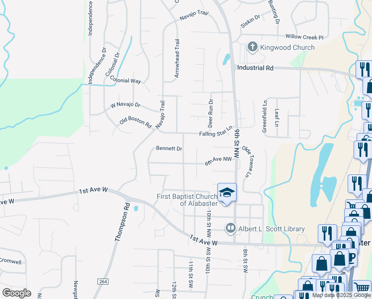 map of restaurants, bars, coffee shops, grocery stores, and more near 648 12th Street Northwest in Alabaster