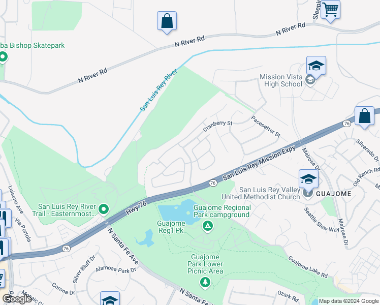 map of restaurants, bars, coffee shops, grocery stores, and more near 5432 Loganberry Way in Oceanside
