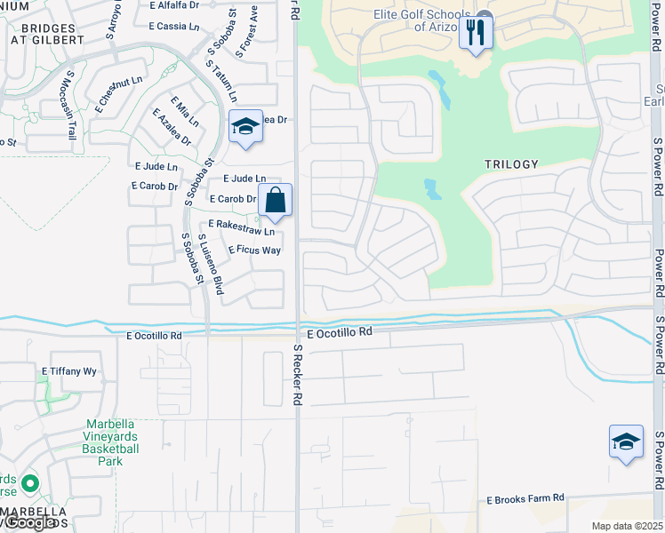 map of restaurants, bars, coffee shops, grocery stores, and more near 4050 East Sourwood Drive in Gilbert