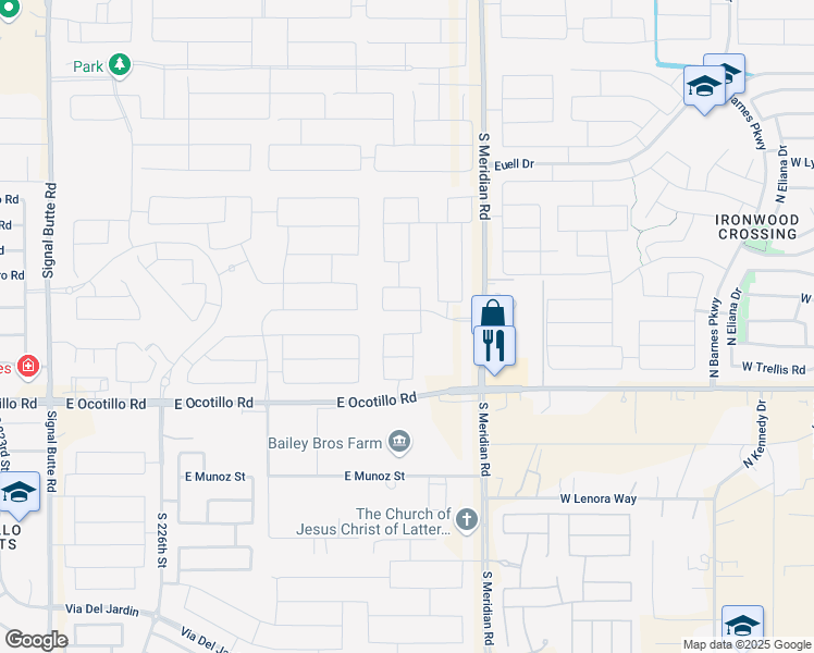 map of restaurants, bars, coffee shops, grocery stores, and more near 23019 East Rosa Road in Queen Creek
