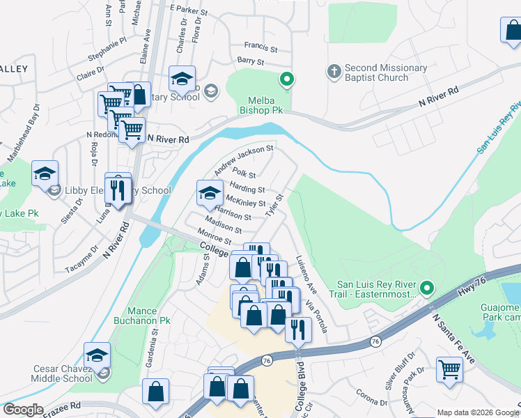 map of restaurants, bars, coffee shops, grocery stores, and more near 209 Harrison Street in Oceanside
