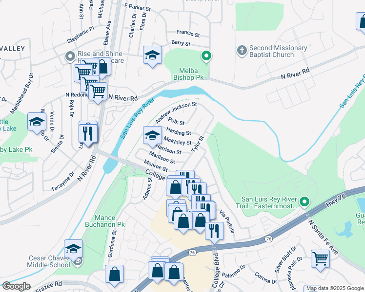 map of restaurants, bars, coffee shops, grocery stores, and more near 197 McKinley Street in Oceanside
