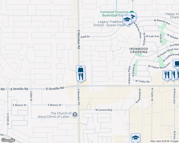 map of restaurants, bars, coffee shops, grocery stores, and more near 1576 West Birch Road in San Tan Valley