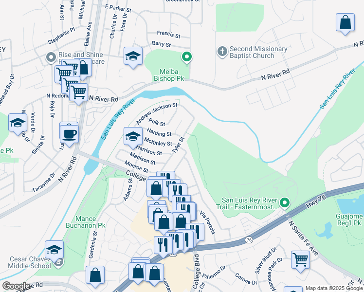 map of restaurants, bars, coffee shops, grocery stores, and more near 4970 Gabrielieno Avenue in Oceanside