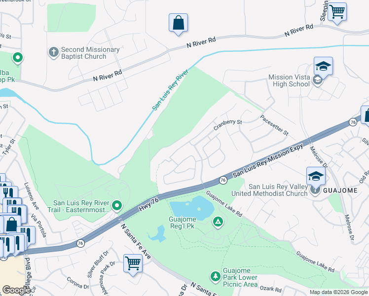 map of restaurants, bars, coffee shops, grocery stores, and more near 5373 Gooseberry Way in Oceanside