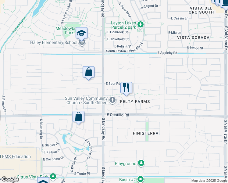 map of restaurants, bars, coffee shops, grocery stores, and more near 869 East Lodgepole Court in Gilbert