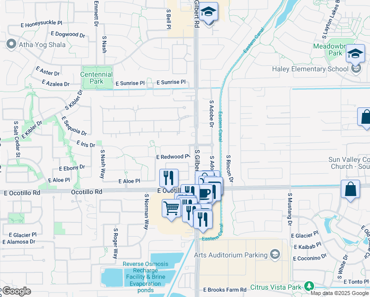 map of restaurants, bars, coffee shops, grocery stores, and more near 2875 East Carob Drive in Chandler