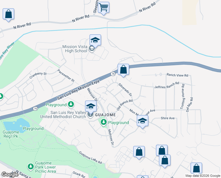 map of restaurants, bars, coffee shops, grocery stores, and more near 5654 Tumbleweed Way in Oceanside