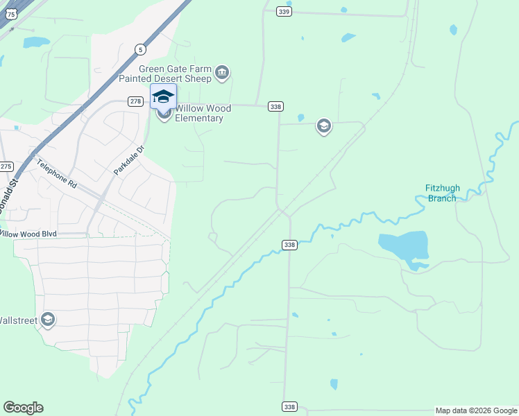 map of restaurants, bars, coffee shops, grocery stores, and more near 3487 County Road 338 in Melissa