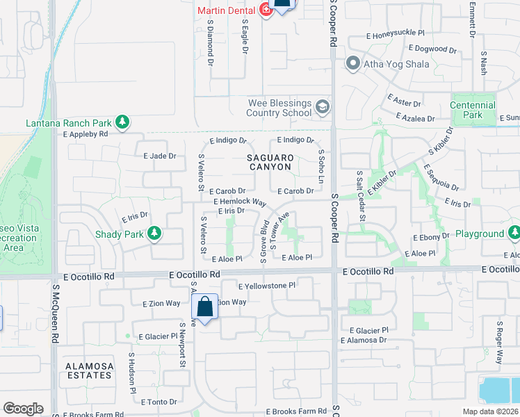 map of restaurants, bars, coffee shops, grocery stores, and more near 1737 East Carob Drive in Chandler