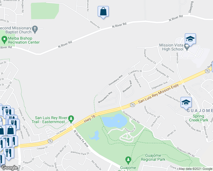 map of restaurants, bars, coffee shops, grocery stores, and more near 5384 Gooseberry Way in Oceanside