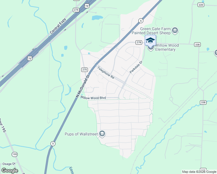map of restaurants, bars, coffee shops, grocery stores, and more near 1001 Lancaster Drive in McKinney