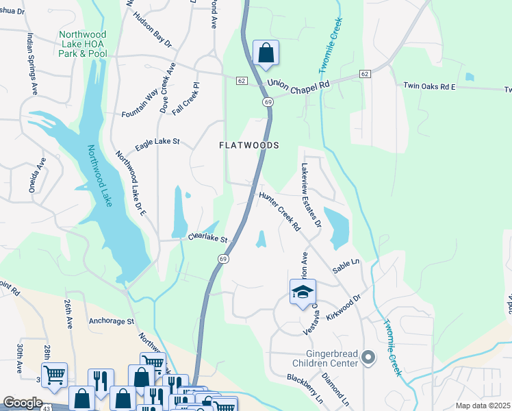 map of restaurants, bars, coffee shops, grocery stores, and more near 4493-4499 Hunter Creek Road in Northport