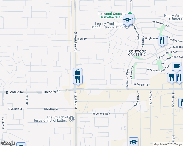 map of restaurants, bars, coffee shops, grocery stores, and more near 1567 West Apricot Avenue in San Tan Valley