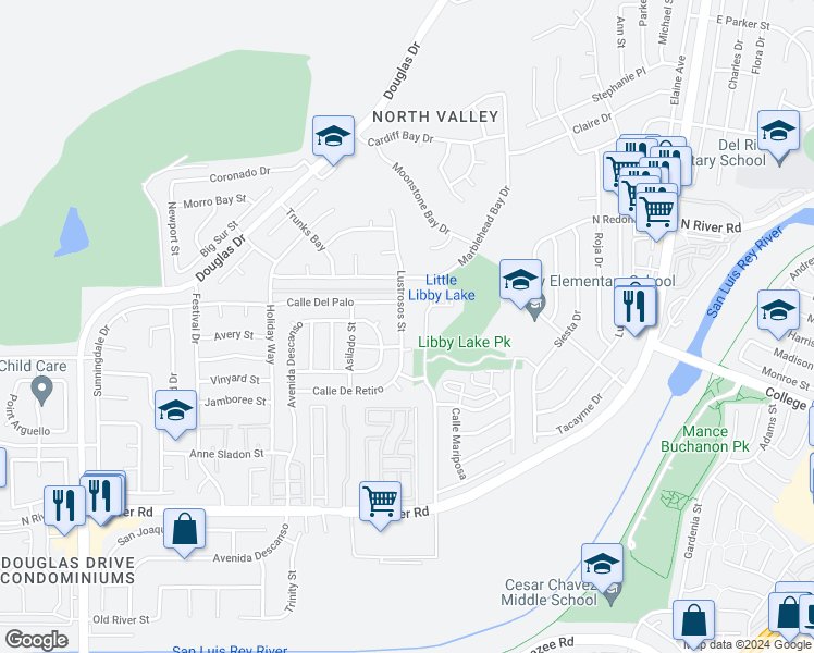 map of restaurants, bars, coffee shops, grocery stores, and more near 4671 Calle Del Palo in Oceanside