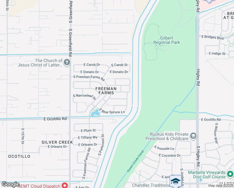 map of restaurants, bars, coffee shops, grocery stores, and more near 2680 East Lodgepole Drive in Gilbert