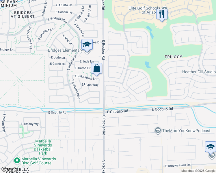 map of restaurants, bars, coffee shops, grocery stores, and more near 4035 East Lodgepole Drive in Gilbert