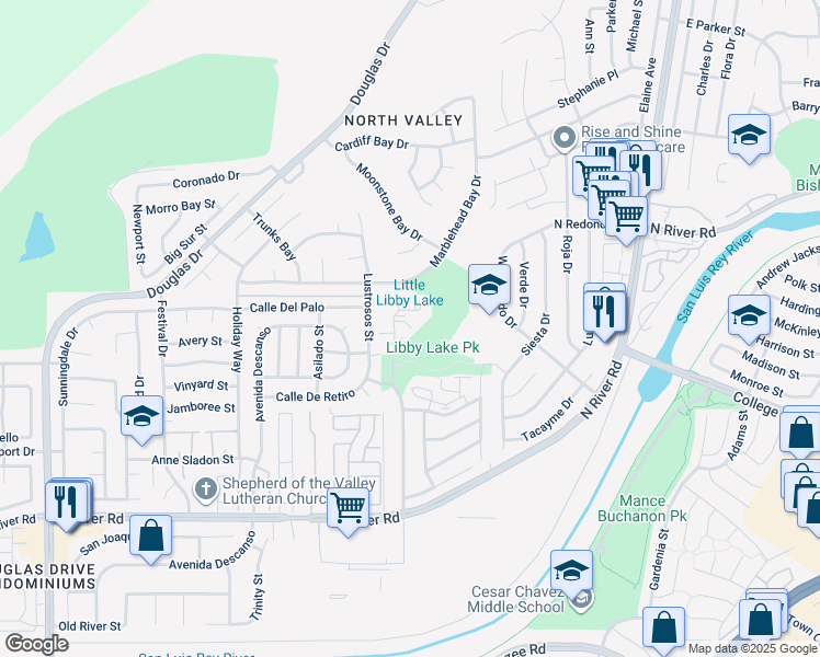 map of restaurants, bars, coffee shops, grocery stores, and more near 514 Calle Montecito in Oceanside