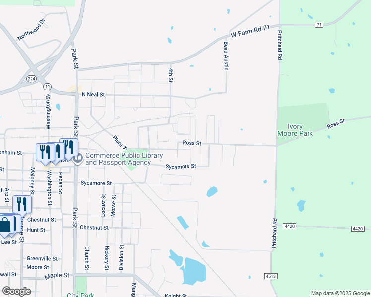 map of restaurants, bars, coffee shops, grocery stores, and more near 106 Short Ross Street in Commerce