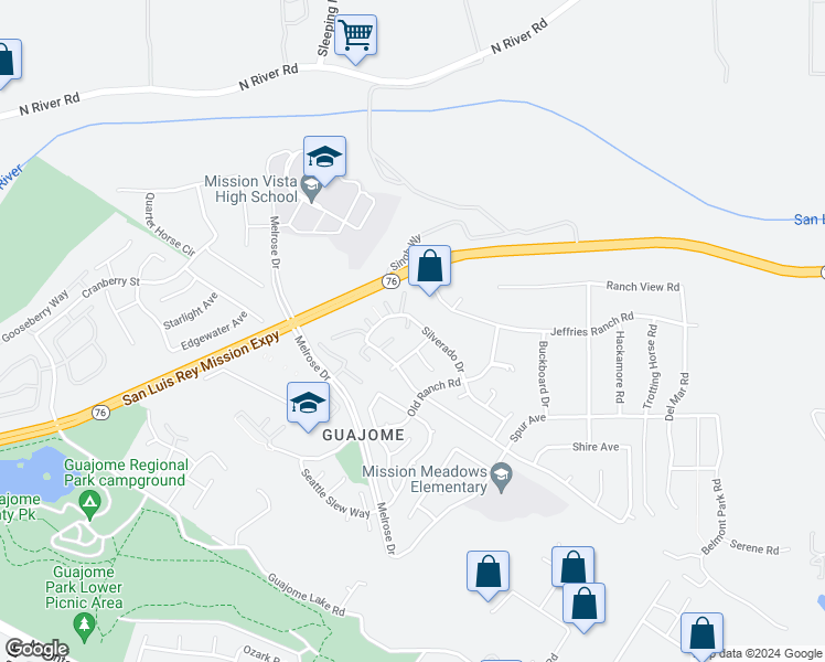 map of restaurants, bars, coffee shops, grocery stores, and more near 5679 Raintree Way in Oceanside