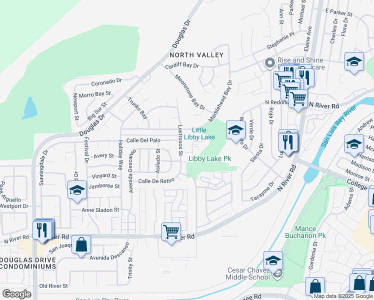 map of restaurants, bars, coffee shops, grocery stores, and more near 505 Calle Montecito in Oceanside