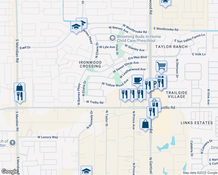 map of restaurants, bars, coffee shops, grocery stores, and more near 618 West Yellow Wood Avenue in San Tan Valley