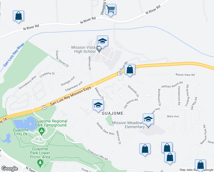 map of restaurants, bars, coffee shops, grocery stores, and more near 5636 Boot Way in Oceanside
