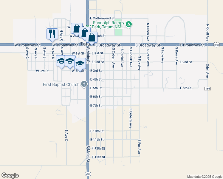 map of restaurants, bars, coffee shops, grocery stores, and more near 601 South Cobern Avenue in Tatum