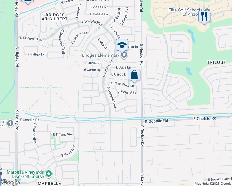 map of restaurants, bars, coffee shops, grocery stores, and more near 5413 South Forest Avenue in Gilbert