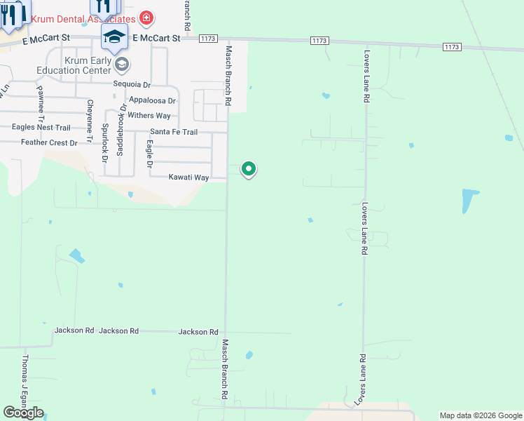 map of restaurants, bars, coffee shops, grocery stores, and more near 4554 Masch Branch Road in Krum