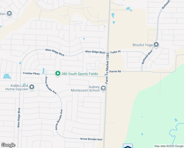 map of restaurants, bars, coffee shops, grocery stores, and more near 3845 Frontier Parkway in Aubrey