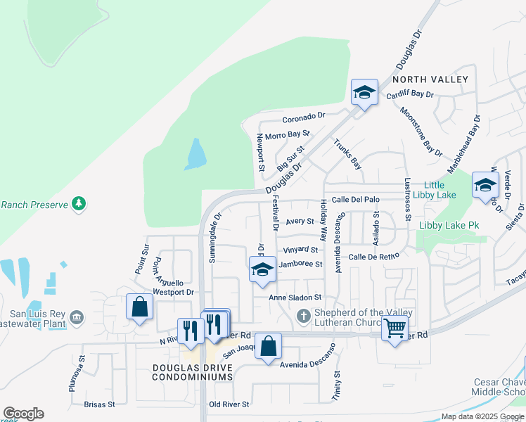 map of restaurants, bars, coffee shops, grocery stores, and more near 800 Foxwood Drive in Oceanside