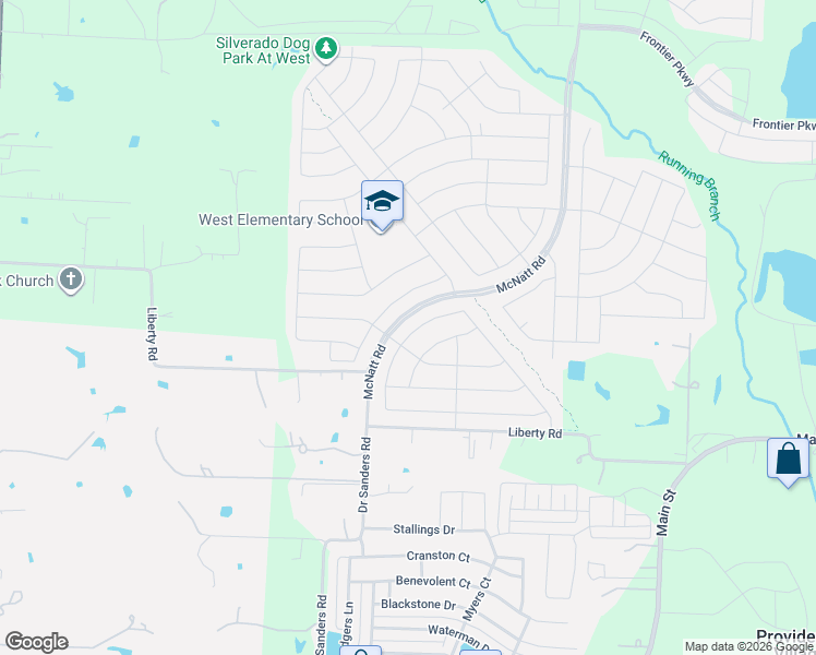 map of restaurants, bars, coffee shops, grocery stores, and more near Liberty Road in Aubrey