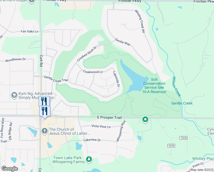 map of restaurants, bars, coffee shops, grocery stores, and more near Blackthorn Drive in Prosper