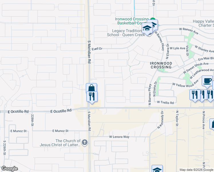 map of restaurants, bars, coffee shops, grocery stores, and more near 1567 West Apricot Avenue in San Tan Valley