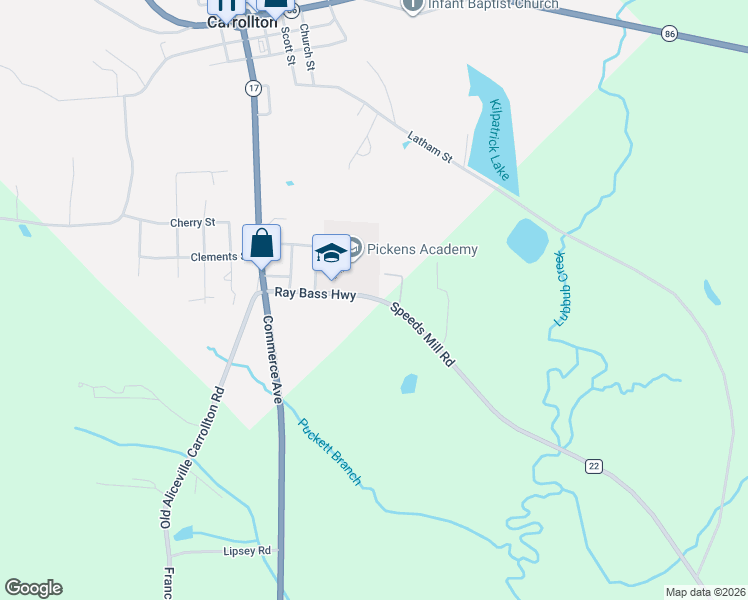 map of restaurants, bars, coffee shops, grocery stores, and more near 265 Ray Bass Highway in Carrollton