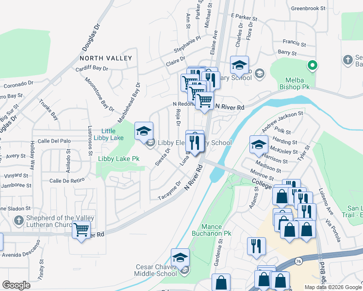 map of restaurants, bars, coffee shops, grocery stores, and more near 4918 Roja Drive in Oceanside