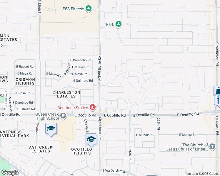 map of restaurants, bars, coffee shops, grocery stores, and more near 21622 South 224th Place in Queen Creek