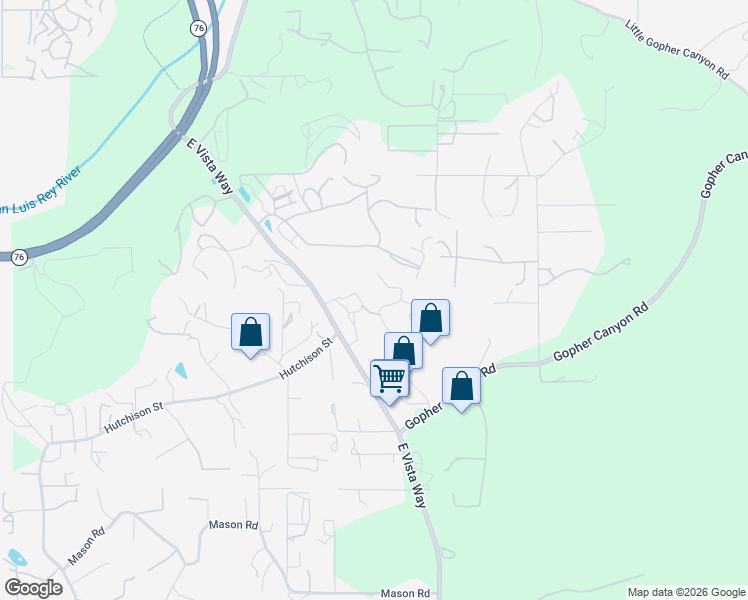 map of restaurants, bars, coffee shops, grocery stores, and more near 3144 Fruitland Drive in Vista