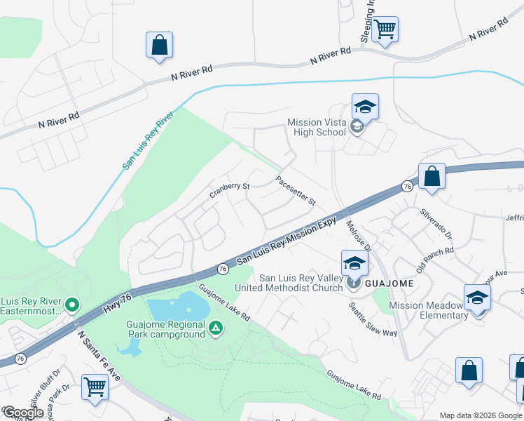 map of restaurants, bars, coffee shops, grocery stores, and more near 5507 Starlight Avenue in Oceanside