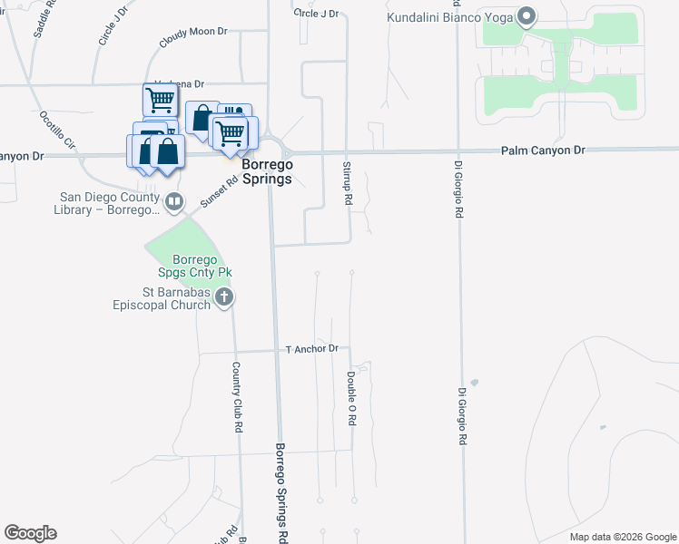 map of restaurants, bars, coffee shops, grocery stores, and more near 2612 Double O Road in Borrego Springs